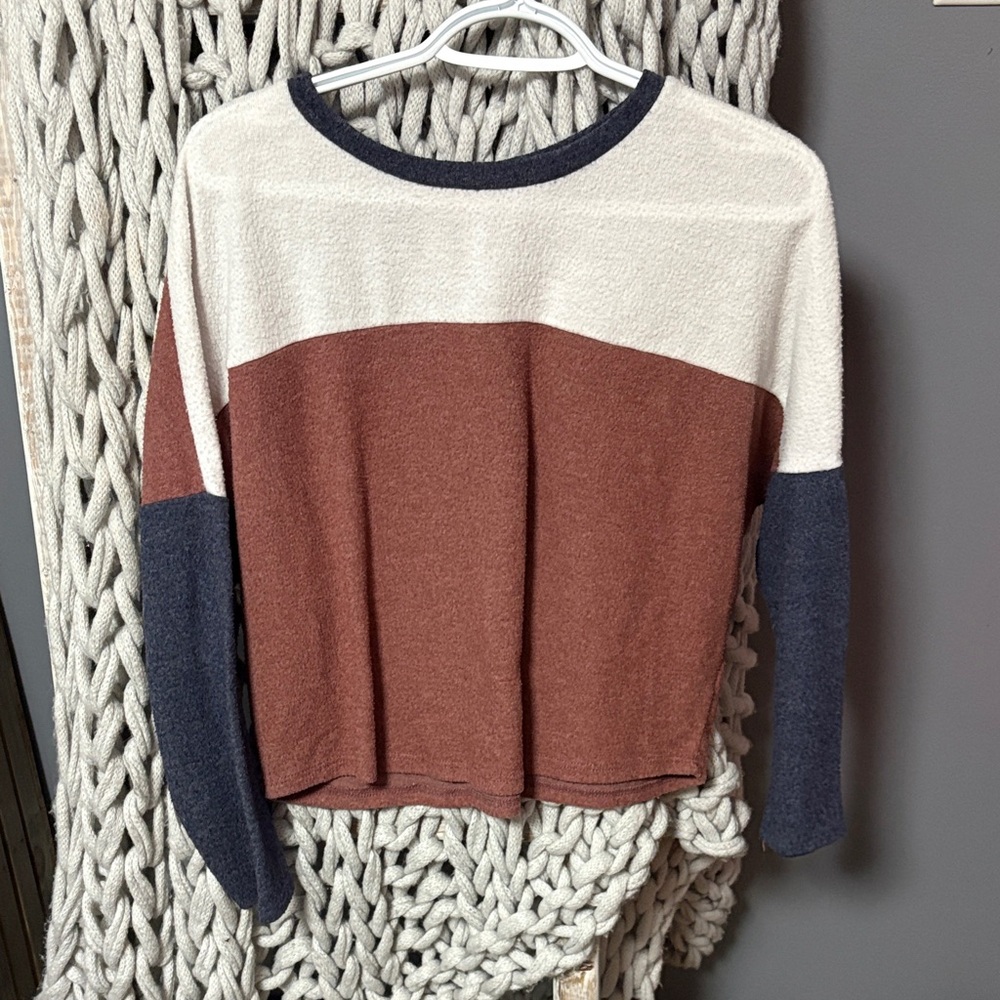 Moa Moa Cream, Brown, and Navy Long Sleeve Top